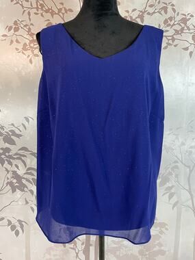 Dana Kay Sparkle Shimmer Vintage Tank Top Shell Royal Blue 14W Holiday Party